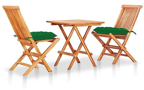 ZQQLVOO Terrassenmöbel Gartensofa Möbelsets 3-TLG. Bistro-Set mit Grünen Kissen Massivholz Teak