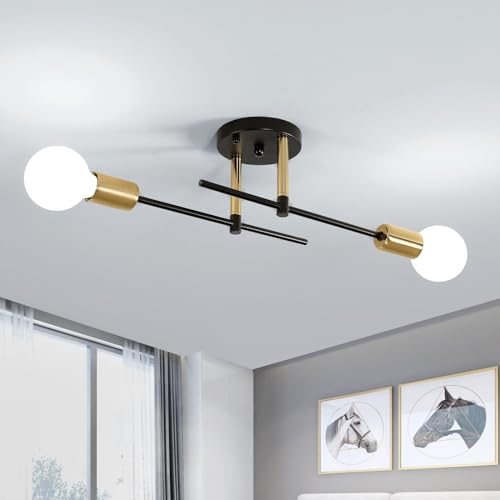 Comely Lampara De techo Retro Industrial, Negro Plafon Techo Moderno Sputnik E27 de 2 Luces, Lámpara de Araña Vintage para Salón, Dormitorio, Comedor, Cocina