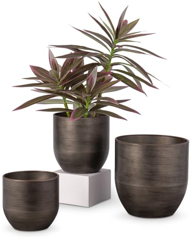 Oairse 3er Set Blumentöpfe aus verzinktem Stahl perfekt für Moderne Dekoration und Pflanztöpfe, Dekorativen Zink Töpfen drinnen und draußen,16.5cm/13.5cm/12cm, Schwarz
