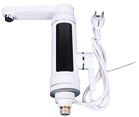 Elektrische Heizung Wasserhahn, 3000W LED Edelstahl Durchlauferhitzer Sofort Heizung, 360° Drehbar Küchenarmatur, mit Temperaturanzeige für Küche Bad (Weiß)