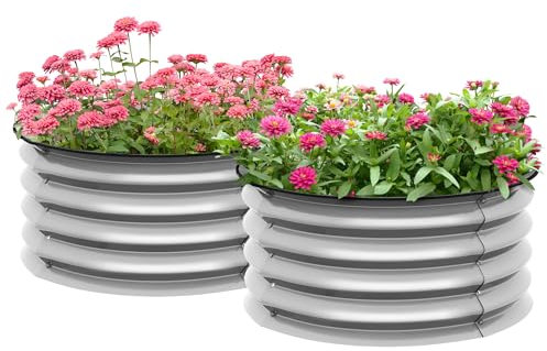Outsunny Hochbeet aus Metall, 2er Set Blumenkasten, Kräuterbeet, Pflanzkastenmit offenen Boden, Gemüsebeet für Garten, Balkon, Silber, 60 x 60 x 30 cm