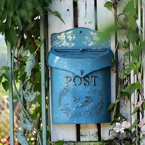 ZYJIX Rustikaler Retro-Stil, Eisenkunst, Wandbehang, Briefkasten, Garten-wanddekoration – Vintage-briefkasten Aus Metall Für Die Dekoration Zu Hause Und Im Freien(Color:blau)
