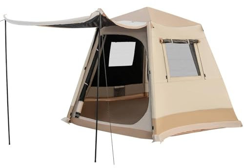 SPOTRAVEL 6 Person Pop Up Camping Tent, Automatic Instant Double-Layer Dome Tent with Removable Rainfly, Mesh Windows/Door & Carrying Bag, Outdoor Large Waterproof Windproof Family Tent, Easy Setup