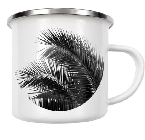 artboxONE Emaille Tasse Palme schwarz-weiß von Wundertüte - Emaille Becher Natur
