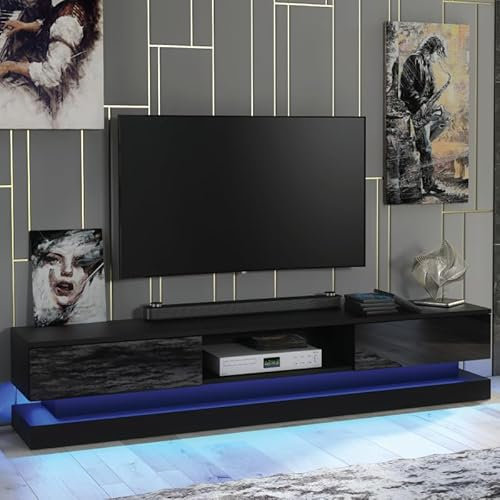 Creative Furniture TV Unit 180cm Sideboard Cabinet Cupboard TV Stand Living Room High Gloss Doors - Black, E052