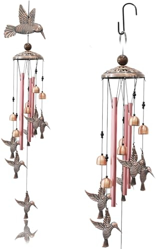 klangspiele, Windspiel für draußen hängend, Windspiel Metall Kolibri, Kolibri gartendeko, deko Kolibri, Glockenspiel Wind, hexenglocke für Hof, Balkon, Terrasse und Heimdekoration