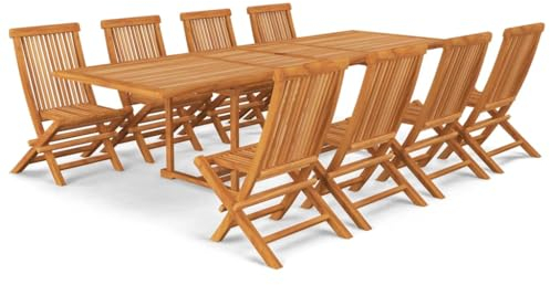 Makastle 9-TLG. Gartenmöbel Set Stühle mit Tisch, Garten Sitzgruppe für 8 Personen, Essgruppe Sitzgarnitur Gartengarnitur Garten Loungemöbel für Terrasse und Balkon, Teak Massivholz