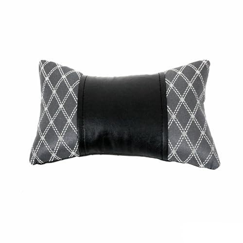 OMAC KFZ Auto Kopfstütze Sitzkissen Nackenstütze Textil & Leder 8x30 cm (Schwarz Grau)