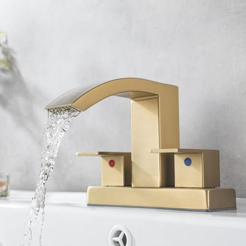 GCGWEQS Wasserfall-Badezimmerarmatur, gebürstet, goldfarben, 10,2 cm, 3-Loch-Wasserhahn