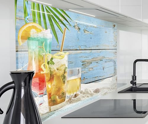 timalo Spritzschutz Wand für Herd, Küche Küchenrückwand Glasoptik | Acryl Glas 2mm | Glasrückwand Acrylglas Wandpaneele Rückwandschutz Platte | 160x50cm Kuba Cocktails