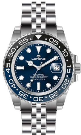 Lorenz Blue Edition Automatic 28196CC Herrenuhr Automatik Edelstahl Taucher 100 Meter, blau, Modern