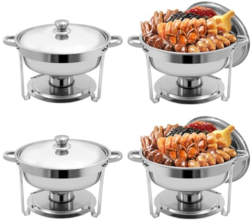Chafing Dishes for Buffet Set: Chafers for Catering - 4.5L Round Chafing Dish Buffet Set with Lids | Chafers and Buffet Warmers Sets | Serving Food Warmer | Chafers Servers Sets (4.5L 4PCS)