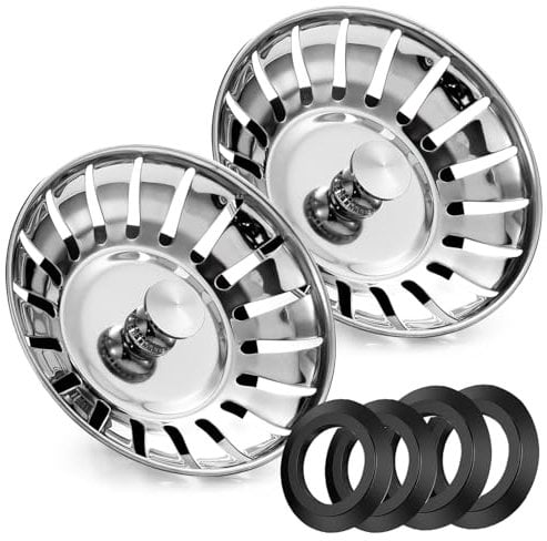 2 Pack Stainless Steel Kitchen Sink Bowl Strainer and Plug, 80mm Kitchen Sink Plug for Single Double Bowl Use, Kitchen Bathroom Food Hair Catcher Filter Stopper - Prevent Clogs, Bad Smells