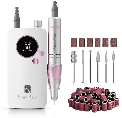 MelodySusie Ponceuse pour Ongles Professionnelle 30 000 tr/min, SC320F Lime à Ongles Électrique Rechargeable sans Fil pour Manucure Pédicure Puissante, Avec 6 Embouts pour Salon/Maison, Blanc&Rose