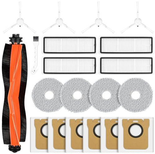 20 Accessoires pour Xiaomi X20+ Robot Aspirateur. 1 Brosse Principale, 4 HEPA Filtres, 4 Chiffons, 6 Sacs à poussière, 4 Brosses latérales,1 Brosse de Nettoyage
