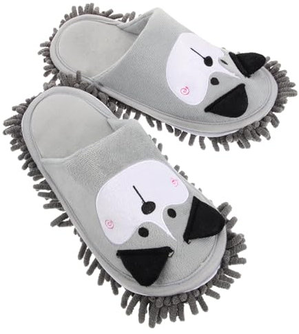 LALADEFIEE Wischmopp Hausschuhe Chenille Mit Abnehmbarer Sohle Mittelgroß Für Damen 38-41 Graue Bodenreinigung Hausschuhe Für Wohnzimmer Küche Schlafzimmer Büro