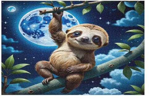 Sloth 1000 Piece Kids Wooden Jigsaw Puzzle | | Sustainable Puzzle for Adults | Premium 100% Recycled Board | （75×50cm）
