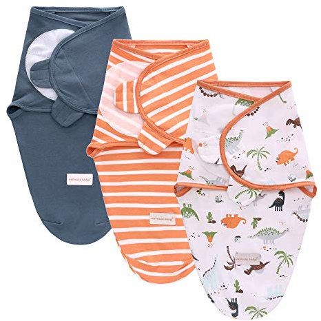 3 Pack Pucksack Baby 0–3 3-6 Monate Baby Decke Pucktuch Babyschlafsack Neugeborene Swaddle Decke aus 100% Baumwolle (Dinosaurier, L)