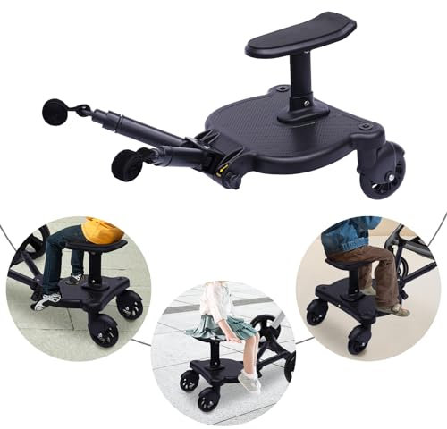 Buggy Board mit Sitz Trittbrett für Kinderwagen Universal,360°Zweirad Design,Bis zu 55 lbs, Kiddy Boards,Kinderwagen Zubehör, mit Kinderwagensitz, Passend für jeden Kinderwagen
