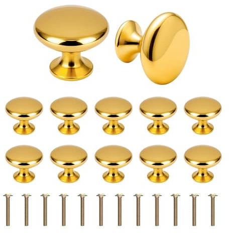 Syclishorn 12 Stück Möbelknöpfe, Gold Schrankknöpfe, 25×30mm Schubladengriffe Modern Vintage mit Schrauben, Runde Türgriffe Schrankgriffe für Möbel,Kleiderschrank,Schubladen