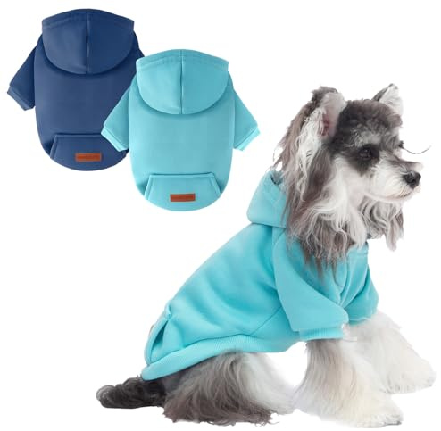 2 Pack Dog Hoodie Warm Hood Dog Sweater Cold Weather Small Dogs Sweatshirt Comfort Pet Clothes for Small Medium Dogs with Pockets Cats Chihuahua Clothes for Male Female Girl Boy Sporty Daily Wear
