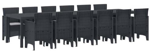 vidaXL Garten Essgruppe 13 pcs Anthrazit Polt Rattan, Stylisches Garten- und Terrassen-Set, rechteckig, leicht, witterungsbeständig, minimalistisches Patio-Design