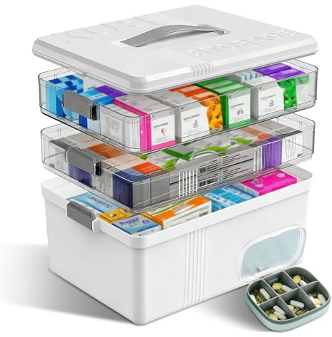 Starward 3 Ripiani Porta Medicine, Scatola Medicinali con Vassoio Rimovibile, Armadietto Medicinali, per Conservare Vari Farmaci(Bianco)