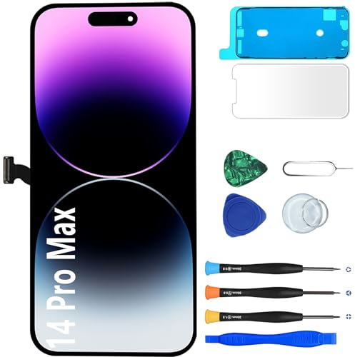 MP+ für iPhone 14 Pro Max Display Reparaturset – [Full HD] LCD Bildschirm Ersatz mit 3D Touch & Vormontiertem Rahmen – inkl. Werkzeug & Kleber – DIY Touchscreen Reparaturkit