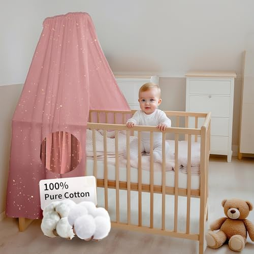 FloraVigo Babybettbezug, handgefertigt aus 100% Baumwollmusselin, Bettbezug mit Goldapplikationen (ohne Bettgitter), geeignet für Jungen und Mädchen (140 x 270 cm, Altrosa)