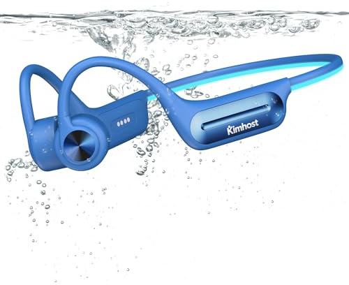 KIM HOST Cuffia Conduzione Ossea per Nuoto, Auricolare Open Ear Bluetooth 5.3 IP68 Impermeabile, Memoria MP3 32G, per Sport, Nuoto, Ciclismo, Corsa (Blu)