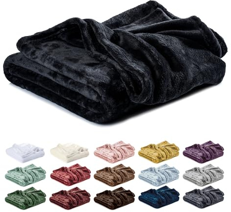 Lavea® Kuscheldecke 180x220 cm - Schwarz | Mikrofaser – Flauschige Fleecedecke für Sofa und Bett, weiche Decke, pflegeleicht, Sofadecke, Tagesdecke oder Wolldecke