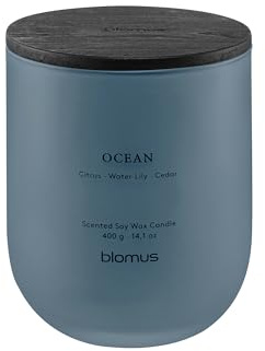 blomus Duftkerze -TUOKSU- | Farbe Tradewinds | Größe L | Duft Ocean | Aus Glas und MDF; Für eine angenehme Duftatmosphäre; Ø 9,5 x H 11,8 cm
