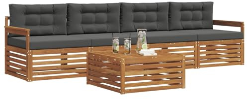 vidaXL Outdoor-Sofagarnitur mit Kissen 5 pcs Natur und Anthrazit, Gartenlounge, modernes Outdoor-Sofa, Sitzmöbel für die Terrasse, langlebige Komfort-Einheit