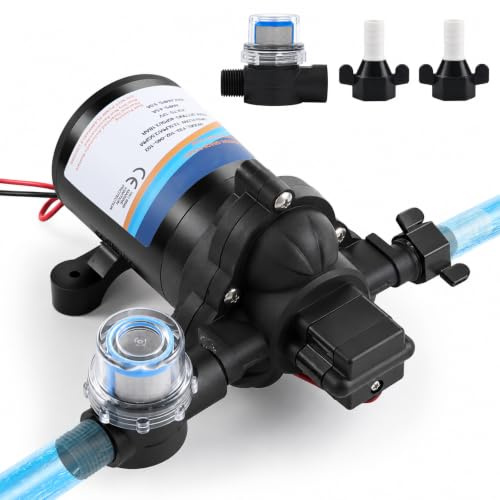 Caravan Water Pump 12V 3.5GPM 45PSI RV Self-Priming Diaphragm Water Pump with Heavy Duty Pressure Switch and Strainer for Caravan, Marine, Yacht, RV
