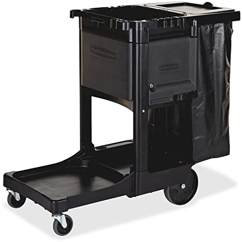 Rubbermaid Commercial Products Executive Series Janitorial and Housekeeping Cleaning Cart with Locking Cabinet, Wheeled with Zippered Black Vinyl Bag, Black, 38.4 H x 21.8 W x 46 L