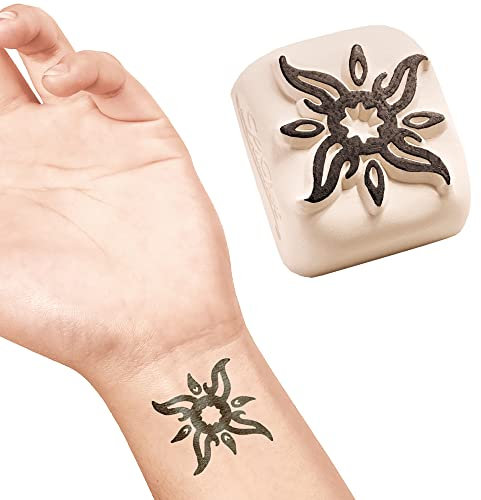 LaDot Tattoo für Kinder und Erwachsene, temporäre hautfreundliche fake Tattoos, Tattoo-Stempel ohne Nadeln für Körper und Arm, wasserfest, Keramikstempel Wellige Sonne
