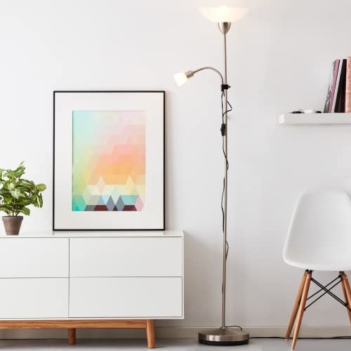Lightbox moderner Deckenfluter - Stehleuchte mit einstellbarem Lesearm und Schalter - Metall/Glas Eisen/Weiß - 1,8m Höhe