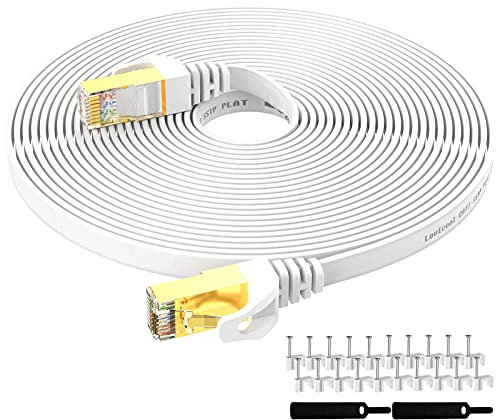 CAT7 Netzwerkkabel 15m Ethernet Gigabit LAN Kabel 10Gbps 600Mhz Internet Patchkabel für Netzwerke, Switches, Router, Modems,PC-Weiß