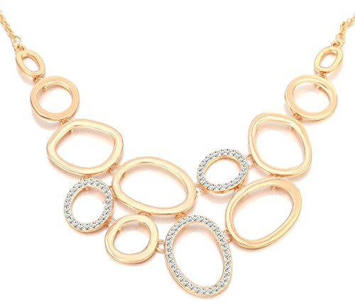 Xinyixin Collana donna, catena di anelli Collana pendente per ragazze Collana lunga catena di dichiarazione con collana di cristallo strass brillante (Oro rosa)