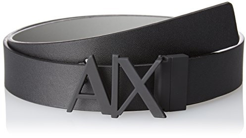 Armani Exchange Herren Everyday Logo Belt Gürtel, Black/Monmist, 38