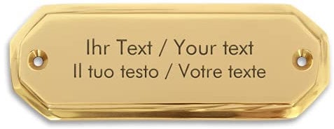 Personalisiertes Namensschild aus Messing mit Gravur - 103 x 37 mm, achteckig - Messingschild, Türschild, Klingelschild mit eigenen Texten