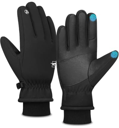 Yobenki Guanti da ciclismo, guanti touchscreen, impermeabili, invernali, caldi, con polsino, antiscivolo, per corsa, ciclismo, guida, uomini e donne (nero, M)