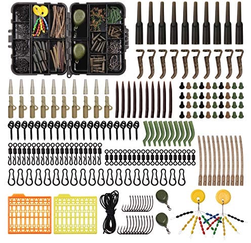 JSHANMEI 217pcs Carp Fishing Tackle Box with Accessories in Anti-Tangle Sleeve, Line Aligner, Bait Screw Stoppers, Carp Hooks, Iron Weights