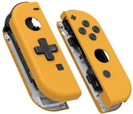 eXtremeRate Boîtier de Manette Portable Doux au Toucher Jaune Joy Con (Version D-Pad) avec Boutons complets, Coque de Rechange pour Nintendo Switch Joycon & Switch OLED Joy Con
