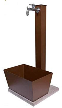 Fontana in metallo da giardino con capiente vaschetta rettangolare e base in cemento 40 x 40 cm, BEL-FER modello 42/QVR, colore Ruggine