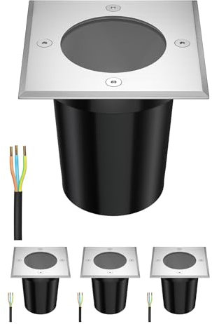 ledscom.de 4 Stück Bodeneinbauleuchte RELI für außen, IP67, edelstahl, eckig, 11 x 11cm, 1x GU10 max. 15W