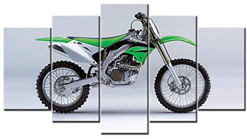 Myrdsio Kunstdrucke Gemälde 5 Teilig Leinwand Drucke,Wand Für Zuhause Malerei Wohnzimmer Wohnung Deko Modulare Bilder Kaw Kx 450 F Super Bike Hd Gedruckt Poster,Mit Rahmen