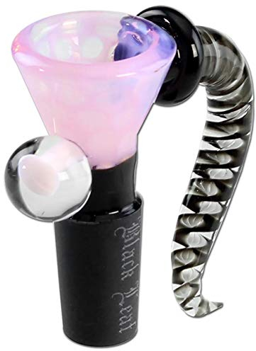Black Leaf Glass Head with Sieve | Glass Art Head NS 14 Swivel | Bong Head Made of Borosilicate Glass for Glass Bongs | Chillum Adapter Plug Head 14.5 | Pink Dots