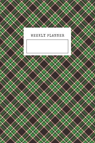 Tartan Plaid fashion textile cloth fabric-green brown Notebook Weekly Planner Schedule: Notes, To Do’s, bullet journal, minimalist design insert, 6 x 9 inch, small size
