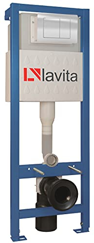 LAVITA WC Vorwandelement für hängende Toilette, inklusive Drückerplatte (QS), Mattverchromt, verstellbare Höhe 112-128 cm, modernes Badezimmerzubehör, WC-Installationseinheit